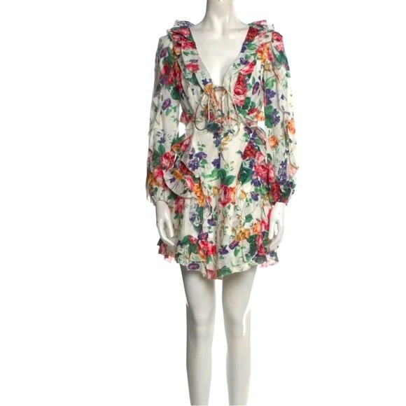 Zimmermann Allia Frill Short Floral Dress Size 4 - Picture 3 of 7